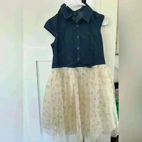 NWOT Girls Floral Denim and Tule Dress - Picture 3 of 5